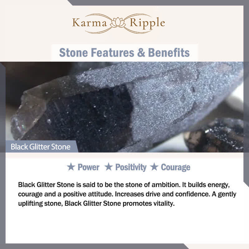 KarmaRipple's Black Onyx Ceramics Agate Black Glitter Stone Fortune Fu Character Bracelet p7