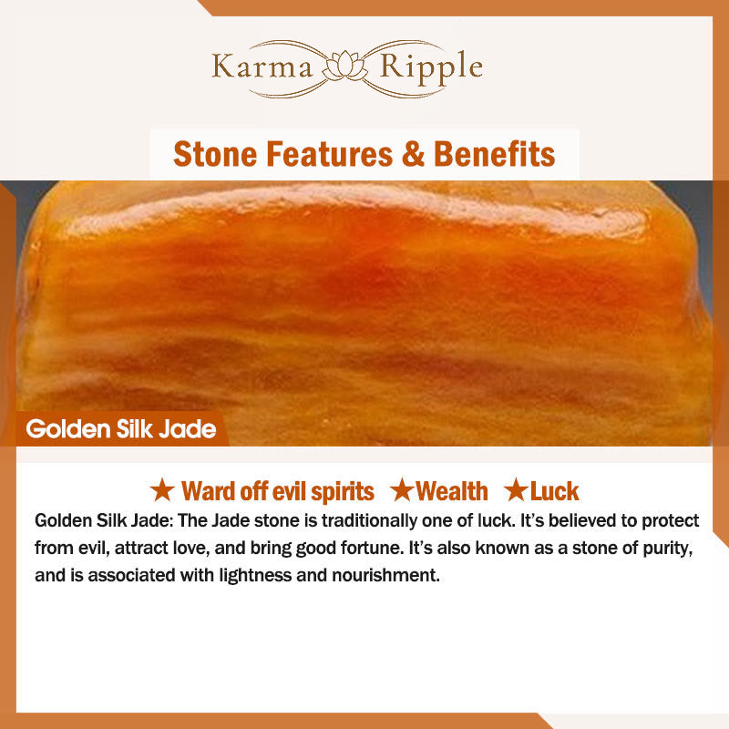 KarmaRipple's Authentic Golden Silk Jade Pumpkin Bead Fu Character Talisman Wealth Bracelet p7