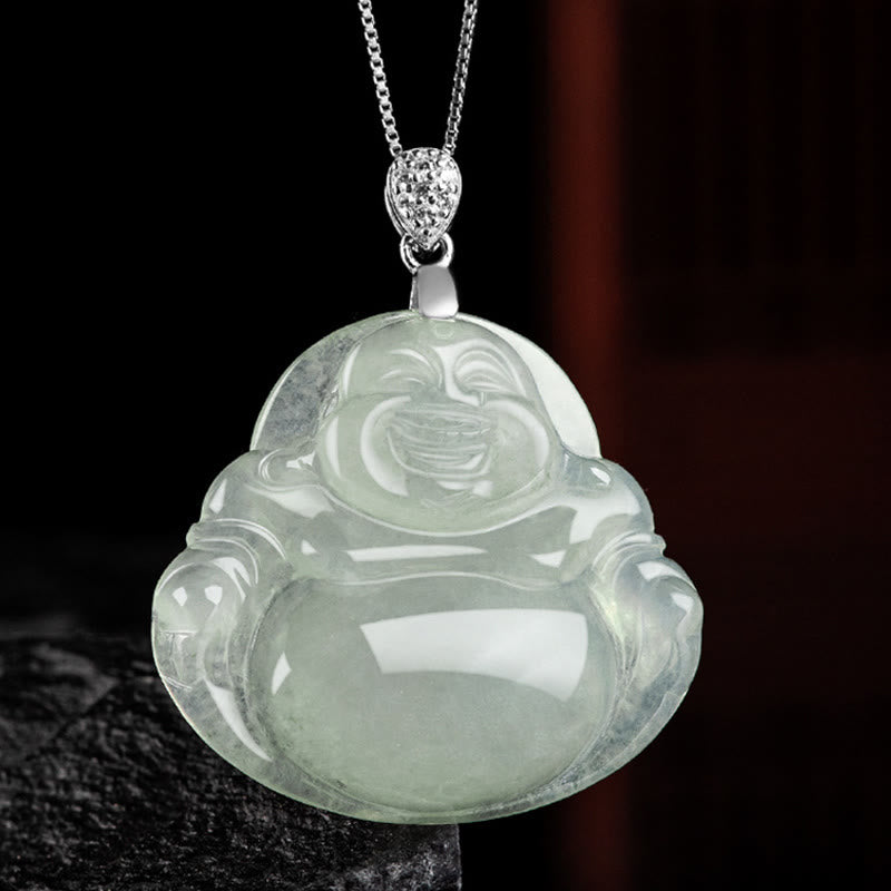 KarmaRipple's 925 Sterling Silver Authentic Jade Laughing Buddha Prosperity Abundance Chain Pendant Necklace p6