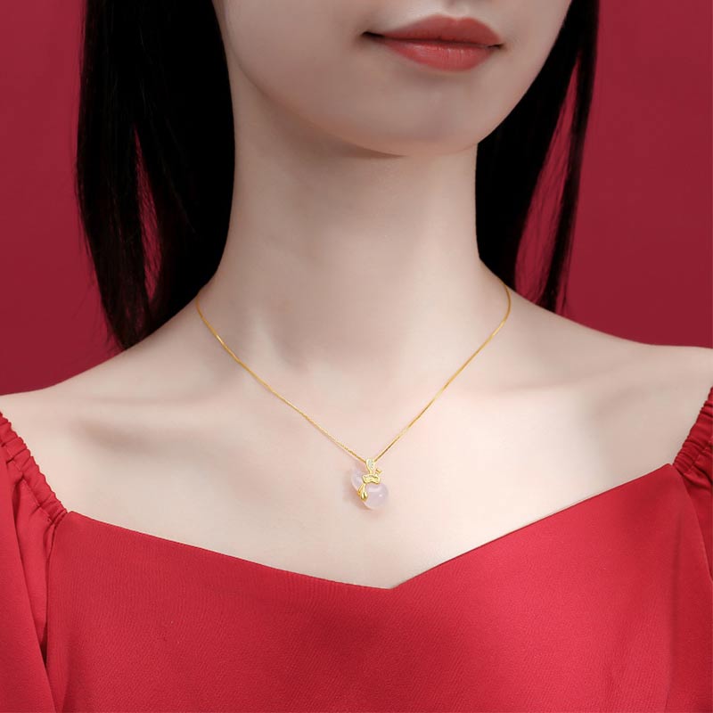 KarmaRipple's Cyan Jade Gourd Lotus Leaf Abundance Necklace Pendant p9