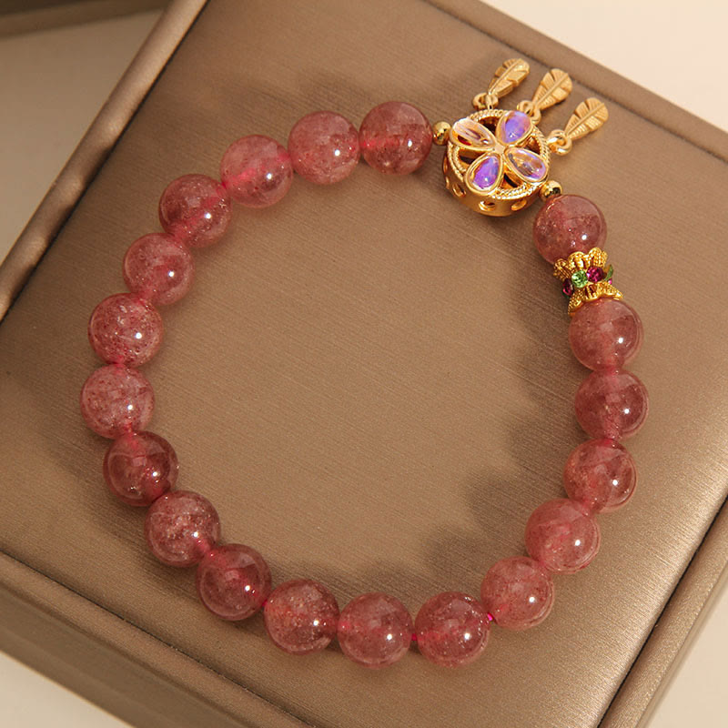KarmaRipple's Authentic Strawberry Quartz Four Leaf Clover Dreamcatcher Talisman Love Bracelet p5