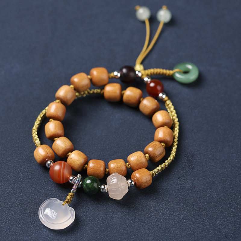 KarmaRipple's Green Sandalwood Chalcedony Peace Buckle Talisman Soothing Double Wrap Bracelet p7