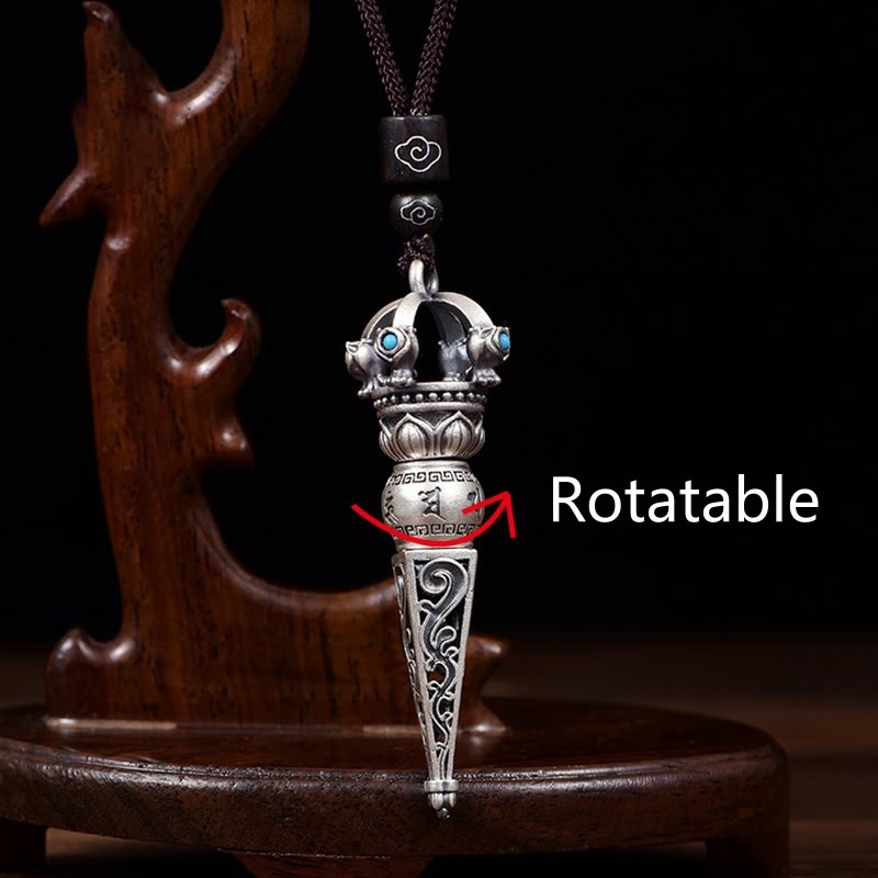 KarmaRipple's Tibetan Om Mani Padme Hum Dorje Vajra Design Wisdom Rotatable Pendant Necklace p4