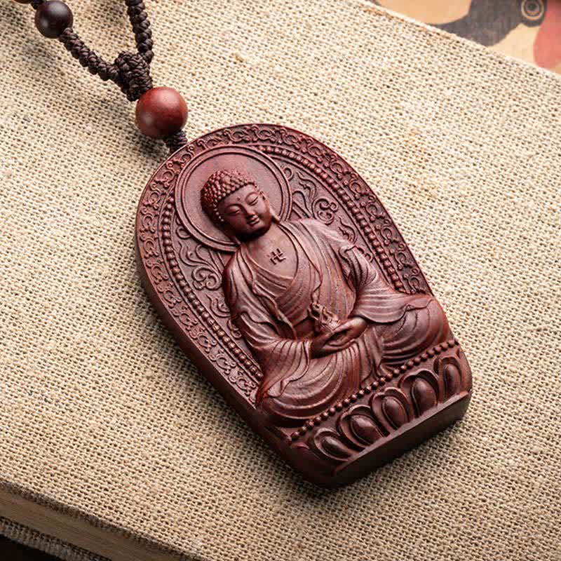 KarmaRipple's Chinese Zodiac Natal Buddha Small Leaf Red Sandalwood Lotus Protection Pendant Necklace p17