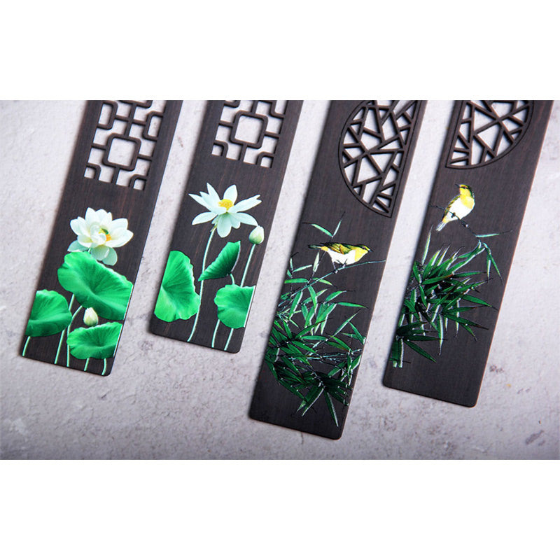 KarmaRipple's Green Lotus Bamboo Oriole Ebony Wood Bookmarks With Gift Box p12