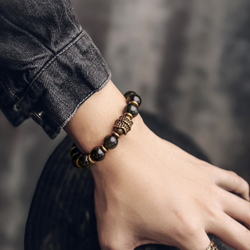 KarmaRipple's Rainbow Obsidian Bronze Love Balancing Bracelet p11