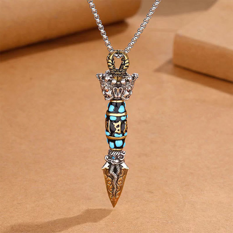 KarmaRipple's Tibet Om Mani Padme Hum Dzi Bead Dorje Vajra Pattern Wealth Rotatable Pendant Necklace p4