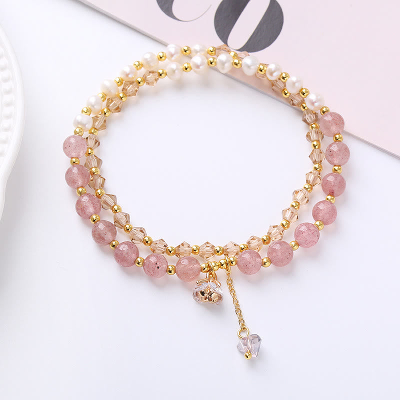 KarmaRipple's Authentic Amethyst Aquamarine Strawberry Quartz Pearl Peace Balancing Double Wrap Bracelet p3