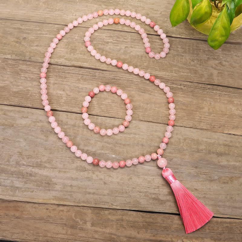 KarmaRipple's 108 Mala Beadwork Pink Gemstone Love Tassel Bracelet p4