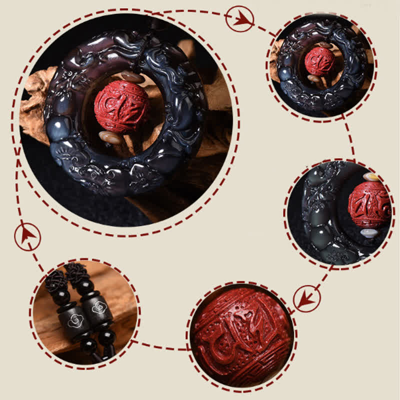 KarmaRipple's FengShui Authentic Rainbow Obsidian PiXiu Cinnabar Balancing Pendant Necklace p10