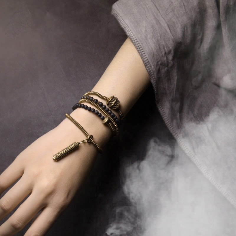 KarmaRipple's Vintage Lava Rock Bronze Balancing Multilayered Bracelet p4
