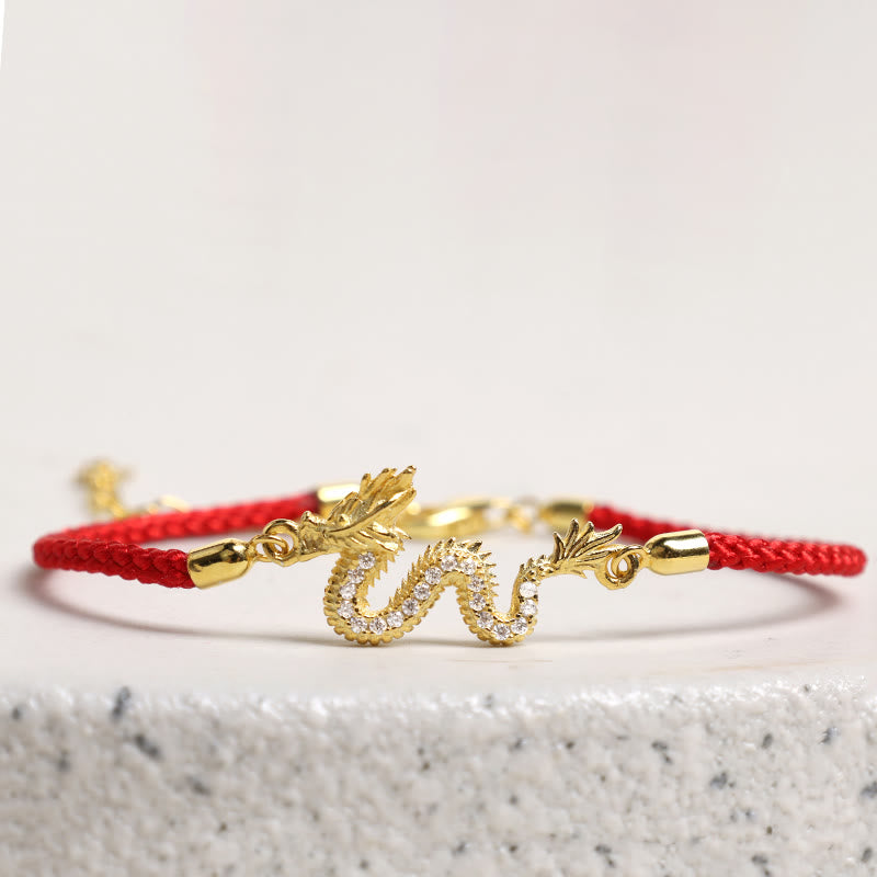 KarmaRipple's 925 Sterling Silver Year Of The Dragon Auspicious Golden Dragon Fortune Red Rope Chain Bracelet p8