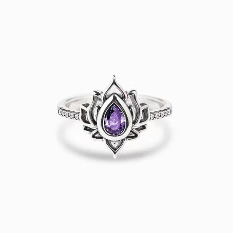 KarmaRipple's Sterling Silver Lotus Zircon Blessing Protection Ring p30