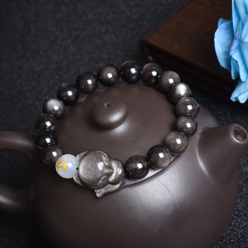 KarmaRipple's Authentic Rainbow Obsidian Gold Sheen Obsidian Silver Sheen Obsidian Fox Balancing Bracelet p19