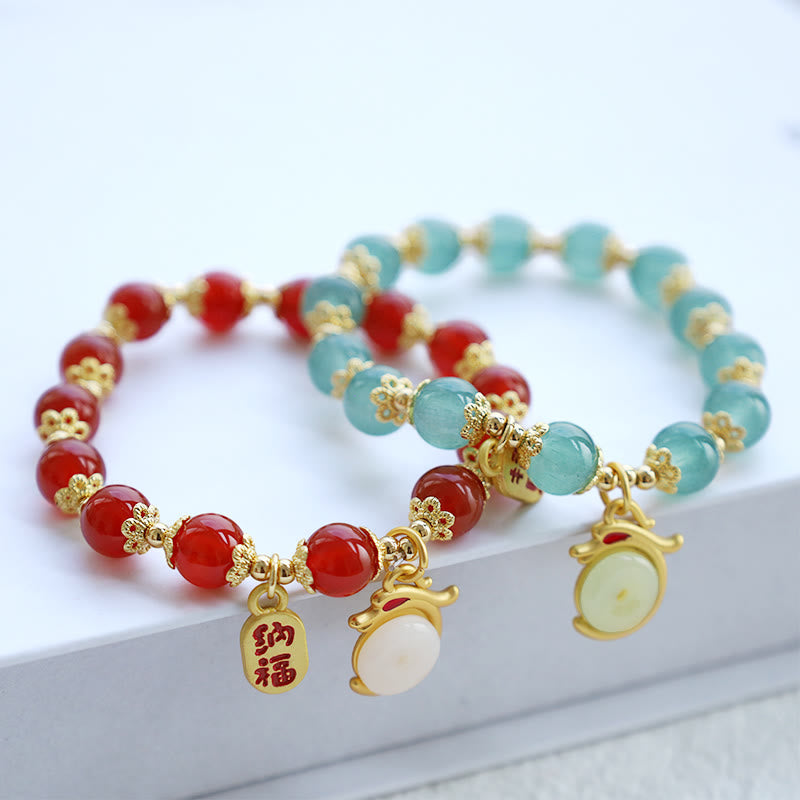 KarmaRipple's Year of the Dragon Red Agate Green Aventurine Peace Buckle Fu Character Fortunate Fortune Bracelet p14