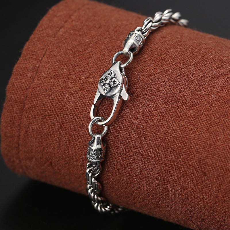KarmaRipple's 925 Sterling Silver Tibet Om Mani Padme Hum Double Dorje Vajra Twisted Design Peace Love Bracelet p4
