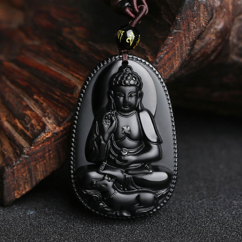 KarmaRipple's Chinese Zodiac Natal Buddha Authentic Black Obsidian Purification Pendant Necklace p12