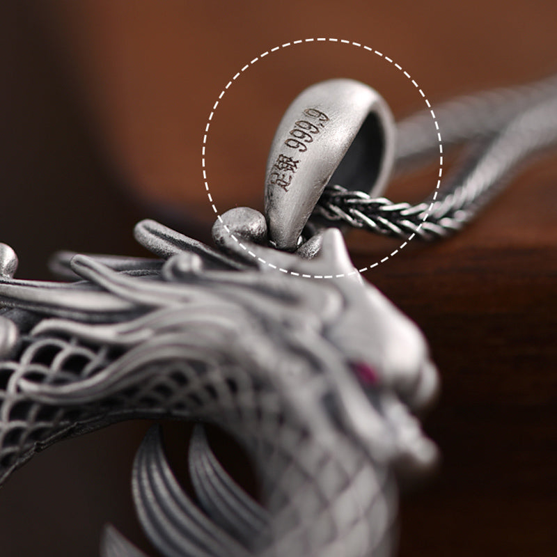 KarmaRipple's 999 Sterling Silver Year Of The Dragon Auspicious Peace Buckle Carved Success Pendant Necklace p12