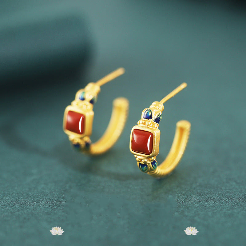 KarmaRipple's 925 Sterling Silver Red Agate Lotus Confidence Calm Stud Earrings p4