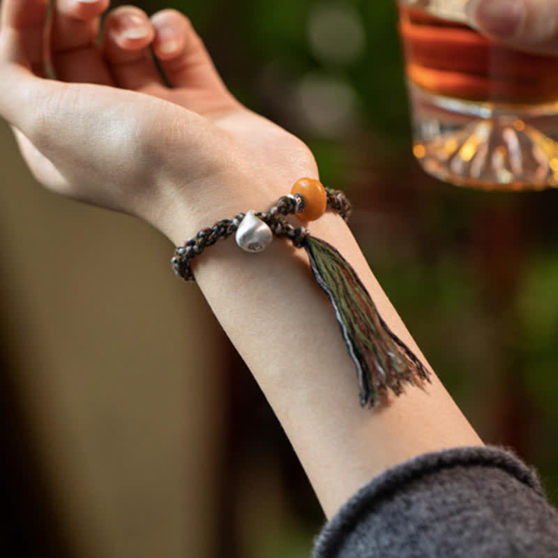 KarmaRipple's 990 Sterling Silver Tibetan Handmade Amber Steelyard Weight Wish Protection Bracelet p5