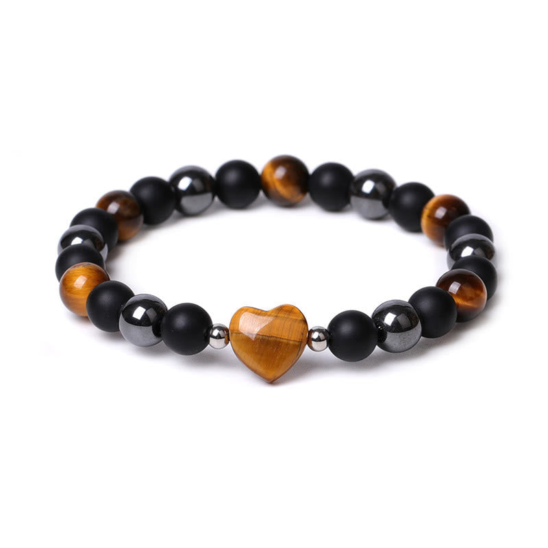 KarmaRipple's Black Onyx Tiger Eye Stone Gemstone Love Heart Protection Bracelet p11