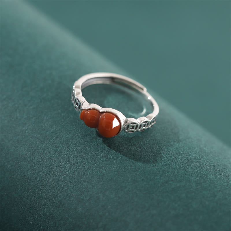 KarmaRipple's 925 Sterling Silver Red Agate Gourd Bronze Coin Self-acceptance Ring p2