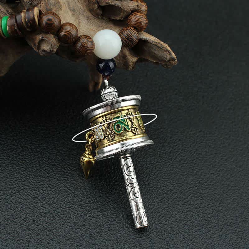 KarmaRipple's Tibetan Om Mani Padme Hum Prayer Wheel Rotation Vajra Wood Pendant Necklace p11