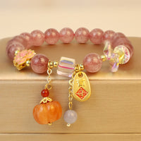 KarmaRipple's Authentic Strawberry Quartz Fu Character Pumpkin Talisman Positive Bracelet