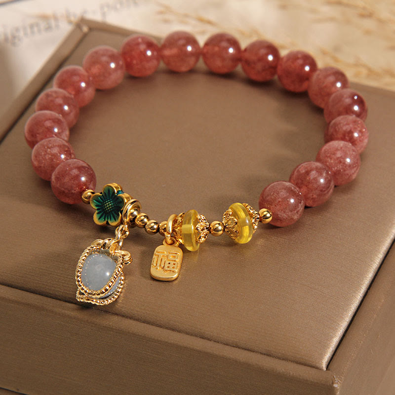 KarmaRipple's Authentic Strawberry Quartz Gemstone Aquamarine Fortune Brand Love Bracelet p2