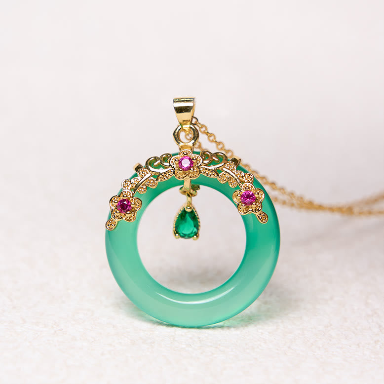 KarmaRipple's Green Chalcedony Peace Buckle Design Strength Pendant Necklace p11