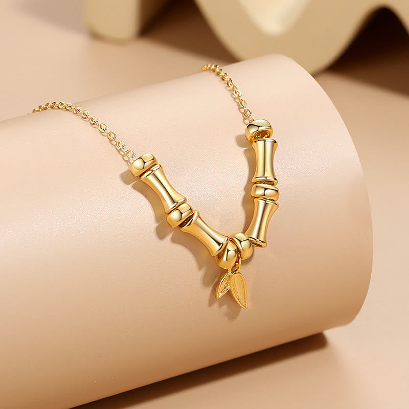 KarmaRipple's Golden Bamboo Pattern Titanium Steel Wealth Pendant Necklace p4