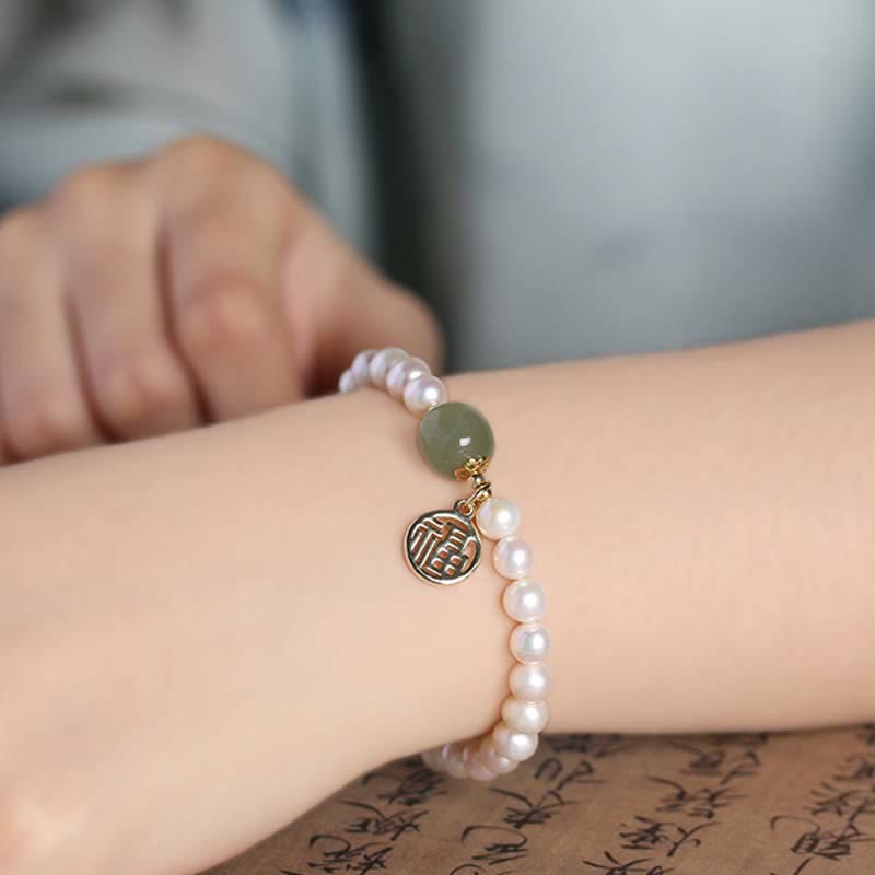 KarmaRipple's Authentic Pearl Hetian Jade Happiness Balancing Bead Bracelet p4