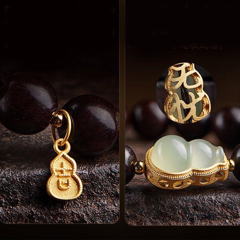 KarmaRipple's Small Leaf Red Sandalwood Gourd Jade Calm Relaxation Bracelet p17