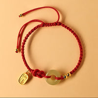 KarmaRipple's Hetian Jade Peace Buckle Fu Character String Fortune Bracelet