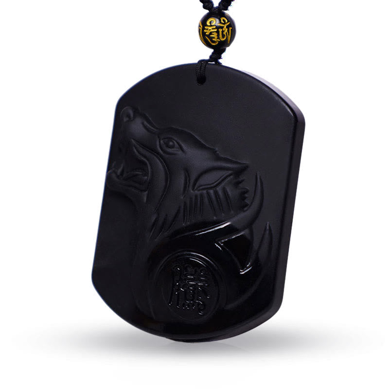 KarmaRipple's Black Obsidian Stone Wolf Purification Necklace Pendant p3