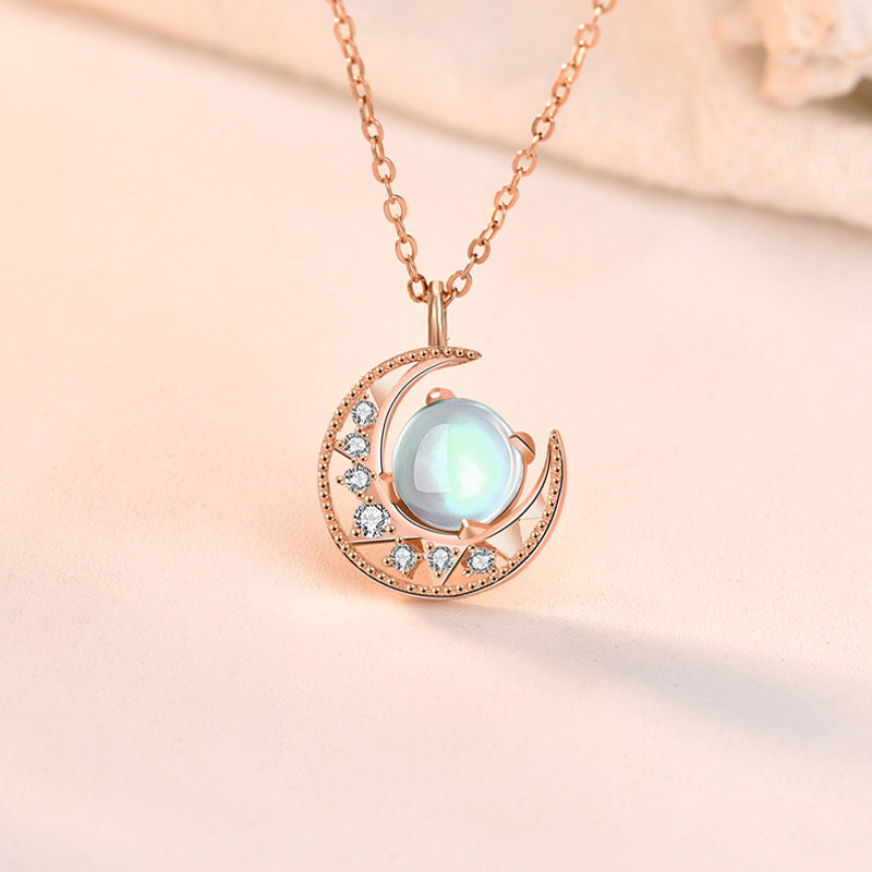 KarmaRipple's 925 Sterling Silver Moonstone Moon Pattern Love Pendant Necklace p5