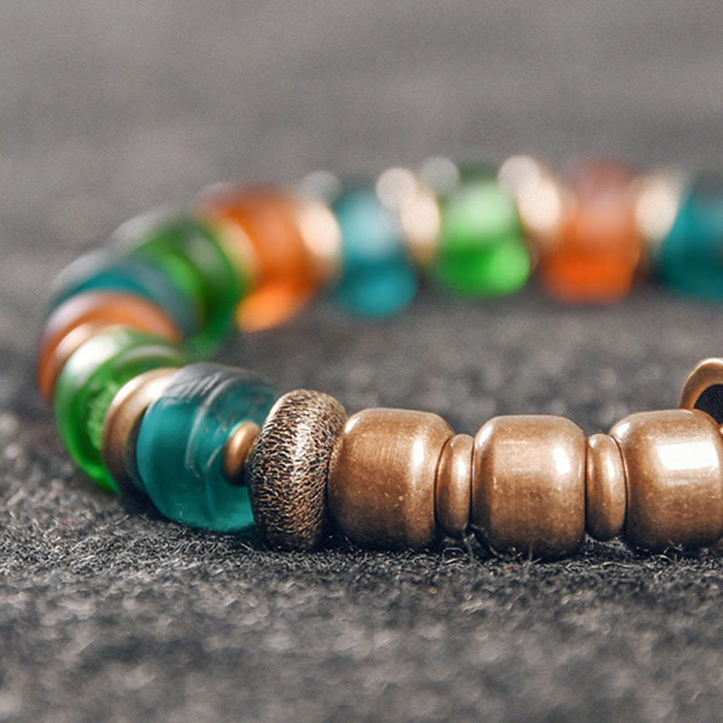 KarmaRipple's Tibetan Colorful Glass Beadwork Bronze Wealth Bracelet p10