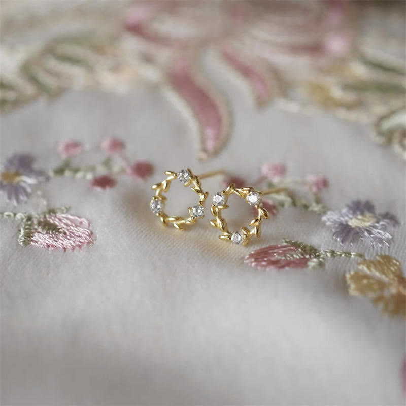 KarmaRipple's 925 Sterling Silver Posts Bronze Metal Tiny Wreath Stud Blessing Flower Earrings p8