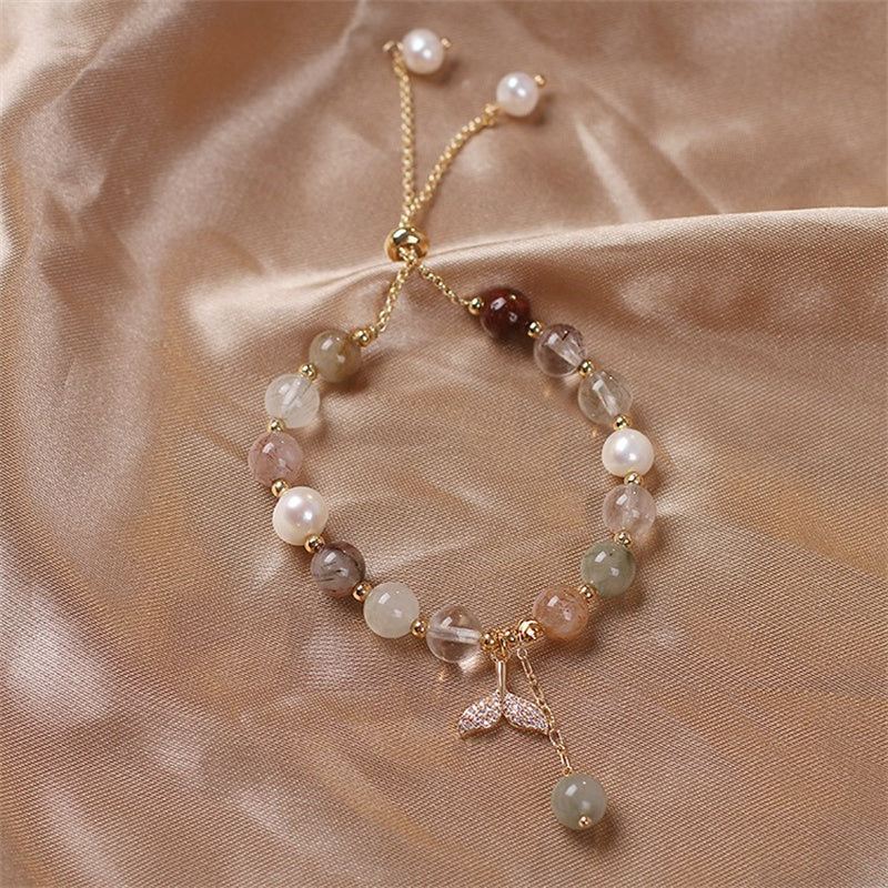 KarmaRipple's Strawberry Quartz Rutilated Quartz Fishtail Talisman Balancing Bracelet p12