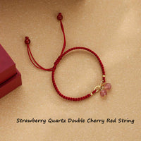 KarmaRipple's Strawberry Quartz Gemstone Endless Weave Love Balancing Red String Weave Bracelet
