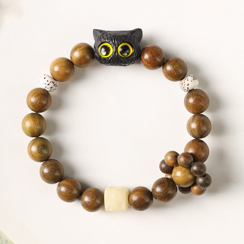 KarmaRipple's Green Sandalwood Ebony Wood Cat Peace Soothing Bracelet p6