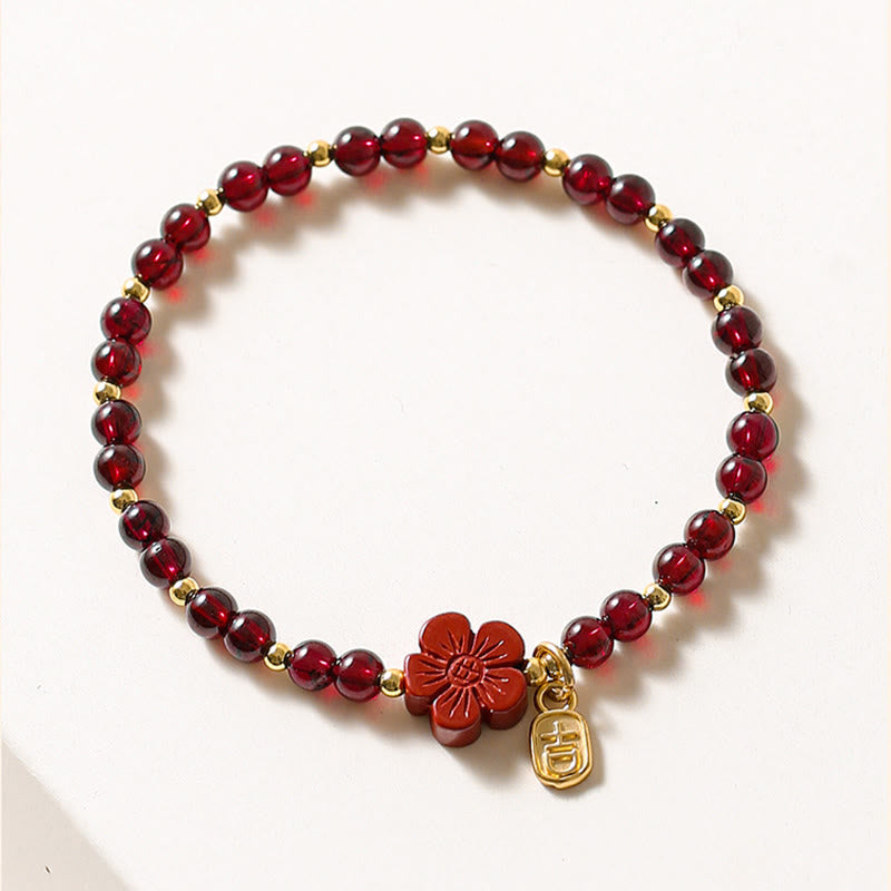 KarmaRipple's 14K Gold Authentic Garnet Cinnabar Flower Calm Bracelet p2