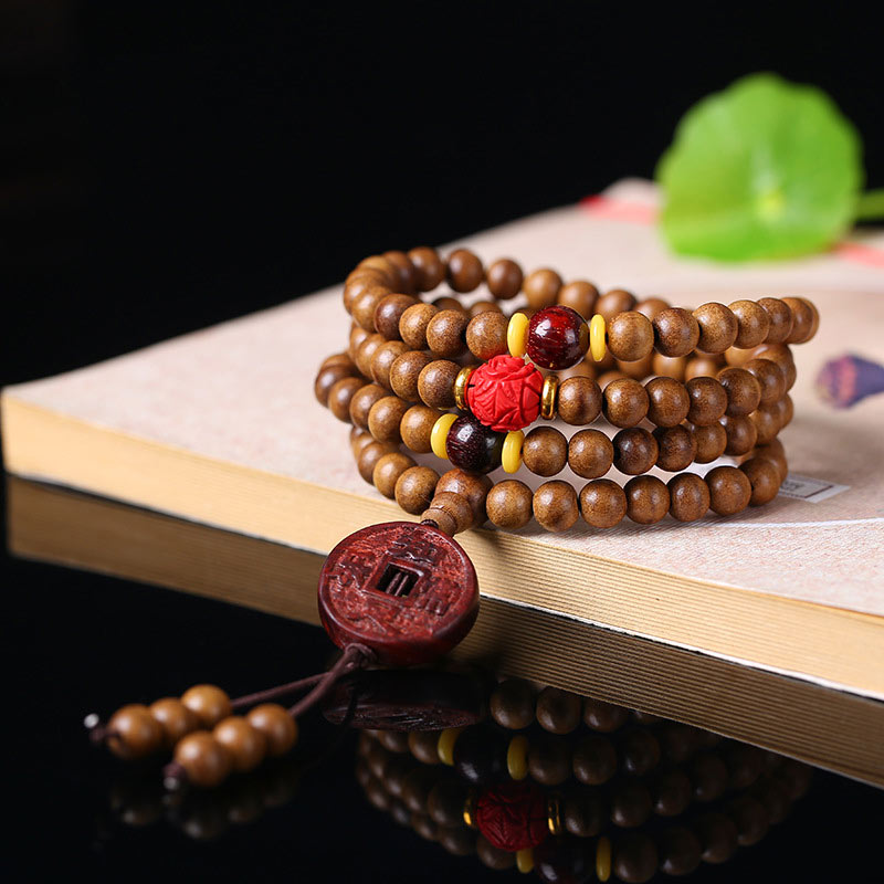 KarmaRipple's 108 Mala Beadwork Peach Wood Bodhi?Seed Lotus Prayer Meditation Bracelet p2