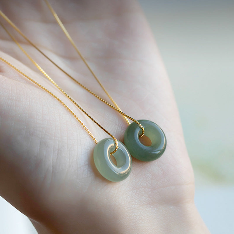 KarmaRipple's Authentic Round Jade Peace Buckle Fortune Abundance Pendant Necklace p13