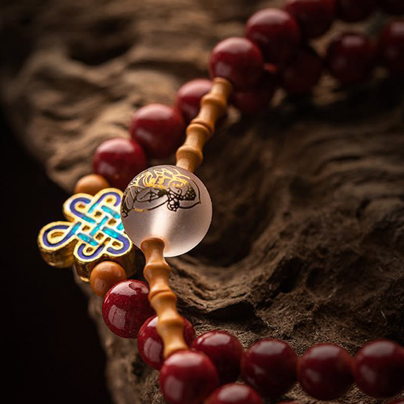 KarmaRipple's Chinese Zodiac Natal Buddha Red Agate Small Leaf Red Sandalwood Cinnabar Amulet Blessing Double Wrap Bracelet p14