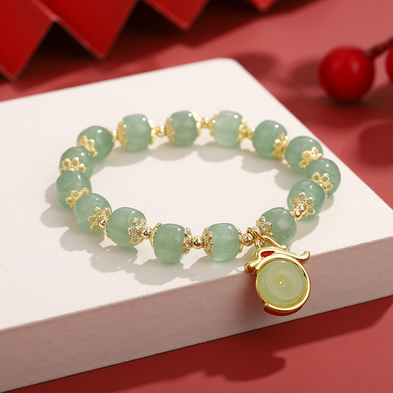 KarmaRipple's Year of the Dragon Ivory Agate Green Aventurine Peace Buckle Fortune Bracelet ( p12
