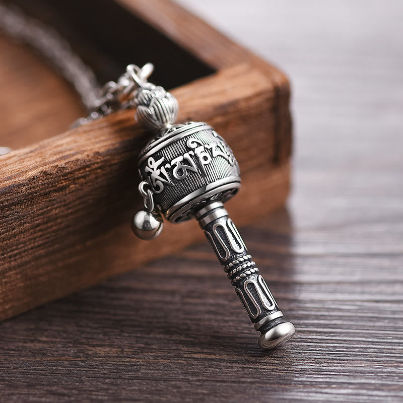 KarmaRipple's Tibetan Om Mani Padme Hum Prayer Wheel Lotus Wisdom Rotatable Pendant Necklace p1