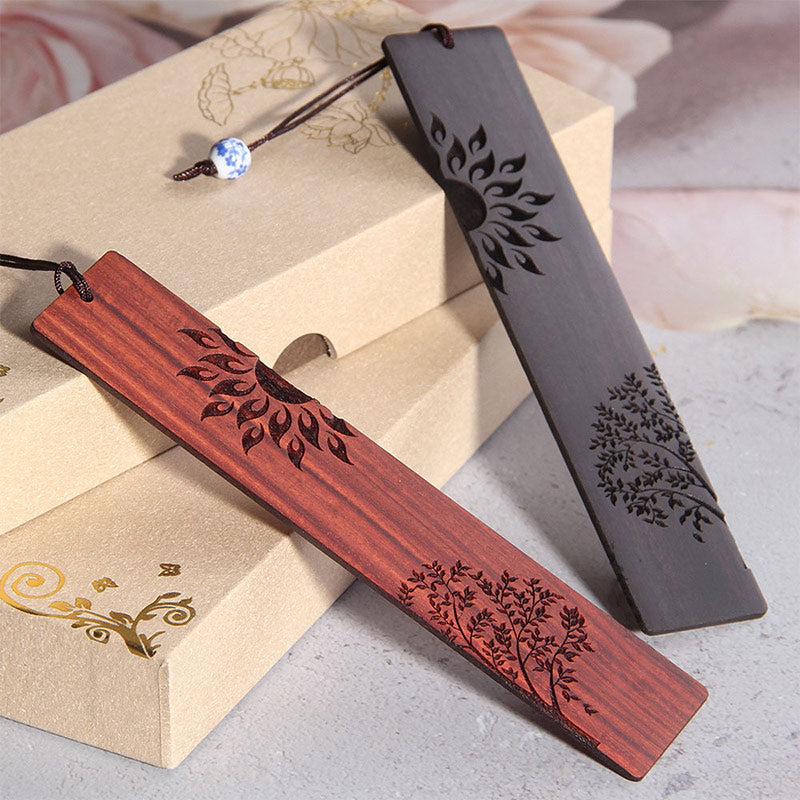 KarmaRipple's Sun Tree Ebony Wood Small Leaf Red Sandalwood Bookmarks With Gift Box p4