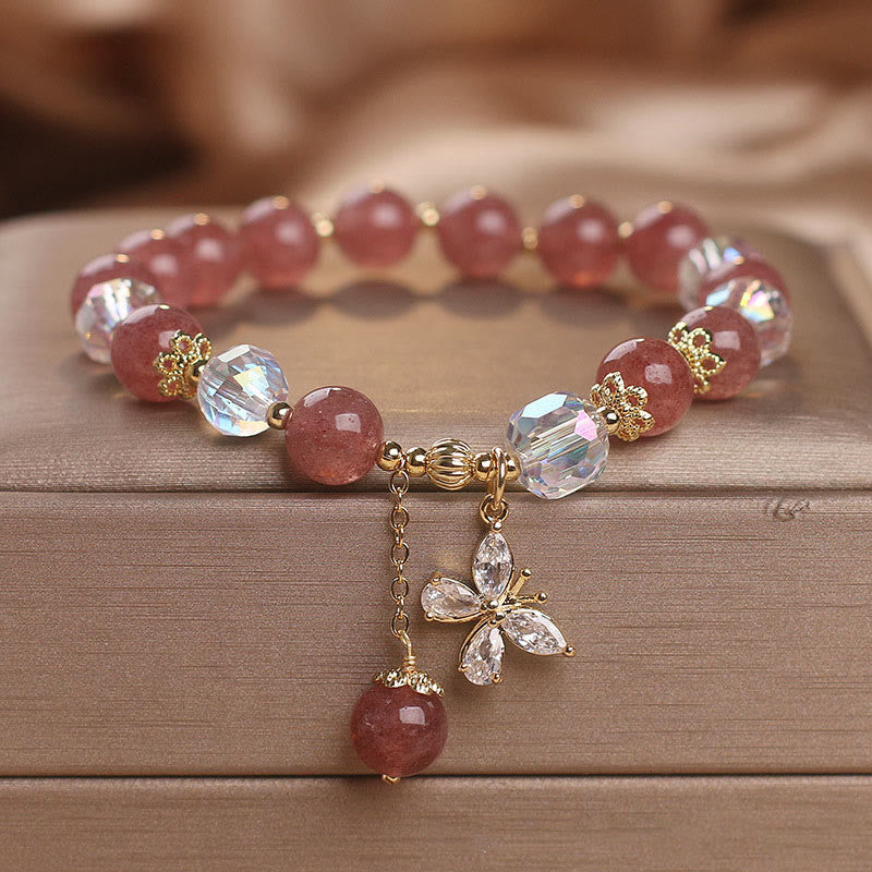 KarmaRipple's Authentic Strawberry Quartz Love Balancing Butterfly Talisman Bracelet p10