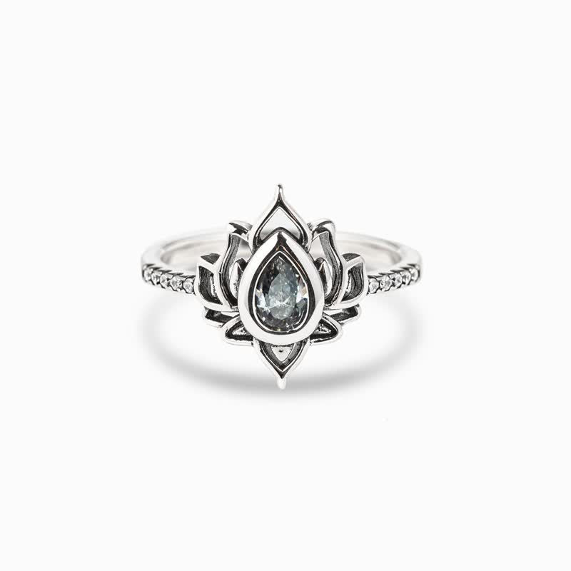 KarmaRipple's Sterling Silver Lotus Zircon Blessing Protection Ring p39